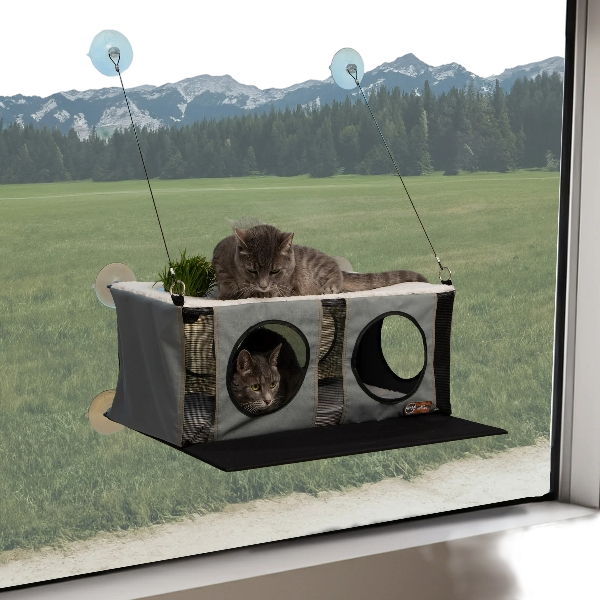 K&H EZ Mount Penthouse Cat Window Perch with Cat Grass Grow Station